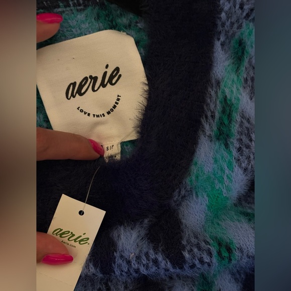 Aerie Argyle Oversized Sweater – Navy/Green/Blue – Size Small – NWT - Picture 5 of 13